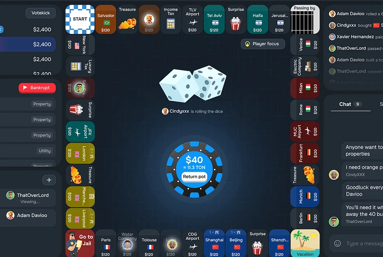 A colorful digital Monopoly board game